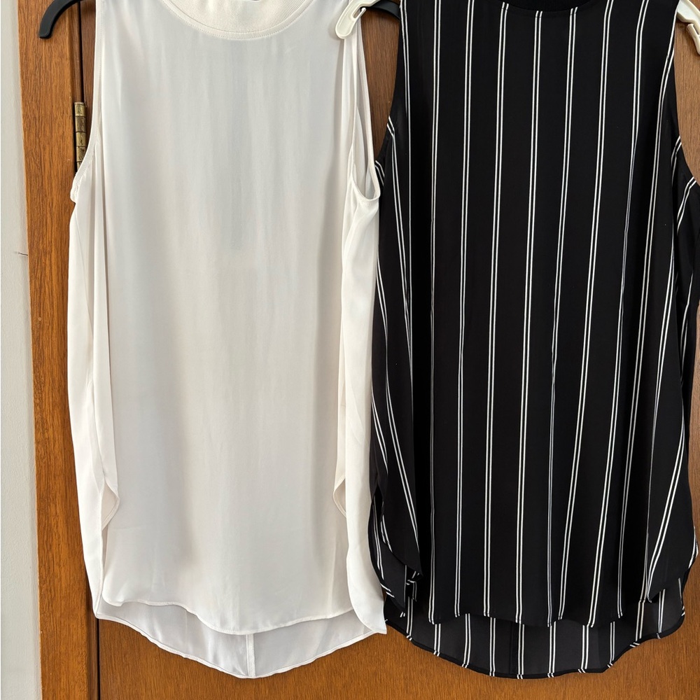 LOFT Black Striped and Off White Sleeveless Blouses. Women’s size medium